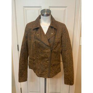 Kut From The Kloth Brown Leopard Print Asymmetrical Zip-Up Moto Jacket, Size XL